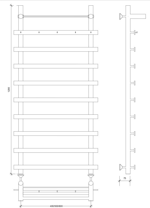 Полотенцесушитель водяной 120x50 Понтида 1 КСП (черный) Secado арт. 4673739227510