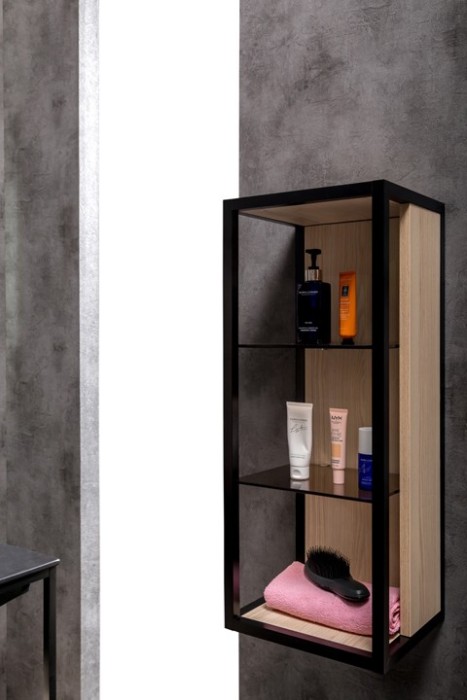 Пенал низкий light wood, полки стекло, Boheme Loft - 895-L