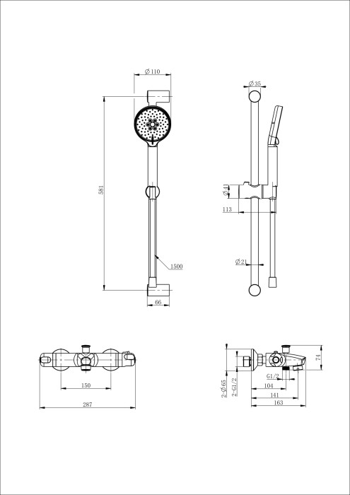 Смеситель для ванны с душевым гарнитуром и термостатом, Wonzon & Woghand, WW-C2001-A-BG цвет: золото