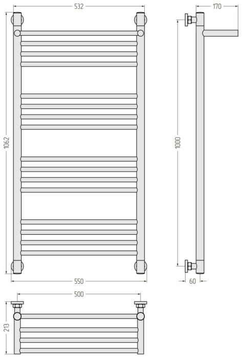 Сунержа Водяной полотенцесушитель 1000x500, Богема+ с 1 полкой, 31-0223-1050 цвет: матовый чёрный