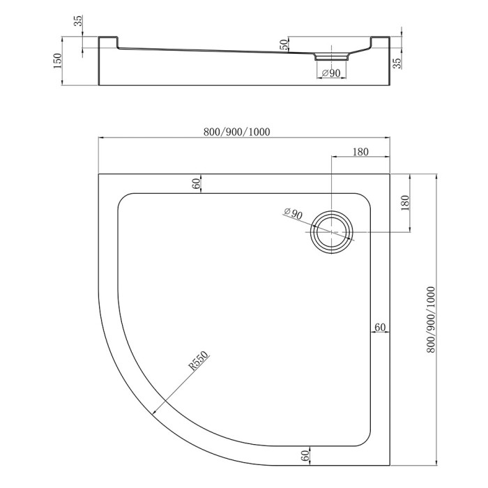 Душевой поддон 900x900x150, Veconi Tezeo acrylic, акрил, черный арт. TZ51B-90-C5