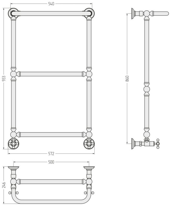 Сунержа Водяной полотенцесушитель 860x500, Ренессанс, 032-0281-8650 цвет: матовое золото