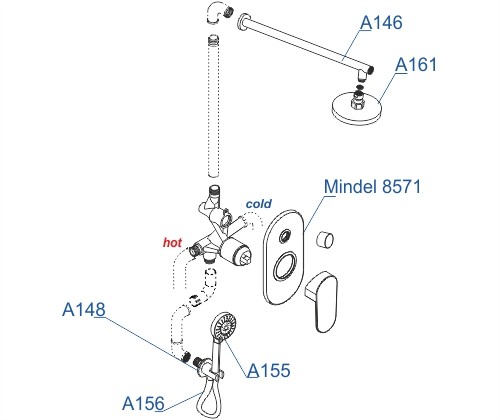 Встраиваемый комплект для душа с верхней душевой насадкой и лейкой Mindel 8500 WasserKRAFT арт. A85155
