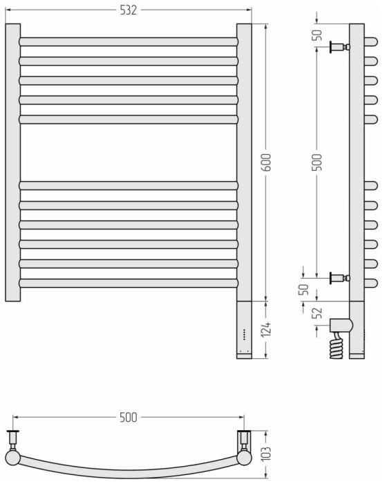Сунержа Электрический полотенцесушитель 600x500, Богема 3.0, 03-5803-6050 цвет: золото