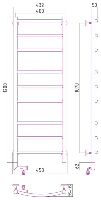 Сунержа Электрический полотенцесушитель 1000x300, Галант 2.0, 00-5200-1240 цвет: без покрытия