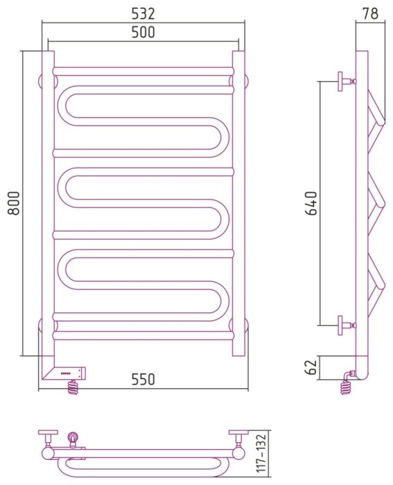 Сунержа Электрический полотенцесушитель 1000x300, Элегия 2.0, 020-5218-8050 цвет: шампань