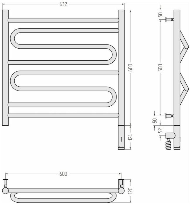 Сунержа Электрический полотенцесушитель 1000x300, Элегия 3.0, 00-5819-6060 цвет: без покрытия