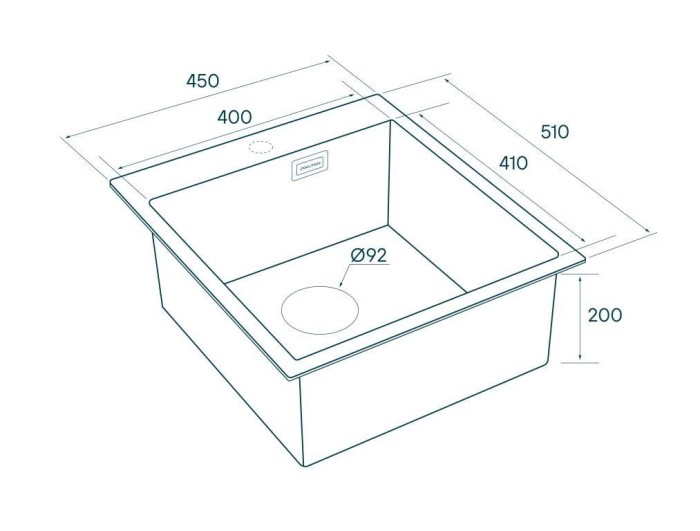 Мойка для кухни нержавеющая 450х510мм Paulmark NECKAR, брашированная нерж. сталь - PM804551-BS