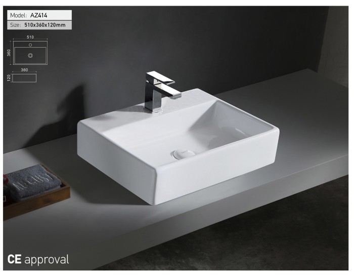 Раковина 51х36х12 накладная белая, Azario - AZ-414