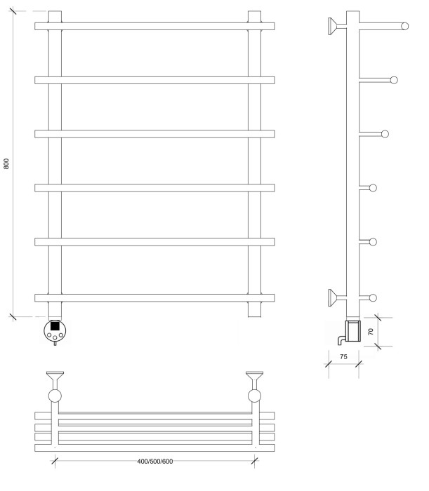 Полотенцесушитель электрический 80x60x70 Турин 6 Secado арт. 4673739245408