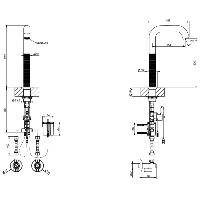Смеситель для раковины, 1 отв., электронный, с кран-фильтром для регулировки температуры и напора воды, Gessi 316, steel brushed арт. 54380#239