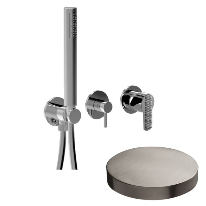 Встраиваемый смеситель для душа на 2 режима, однорычажный, поворотный переключатель, ручной душ + 1 доп. вывод воды, Giulini Surf deluxe, никель матовый арт. 58X5301DLNKO