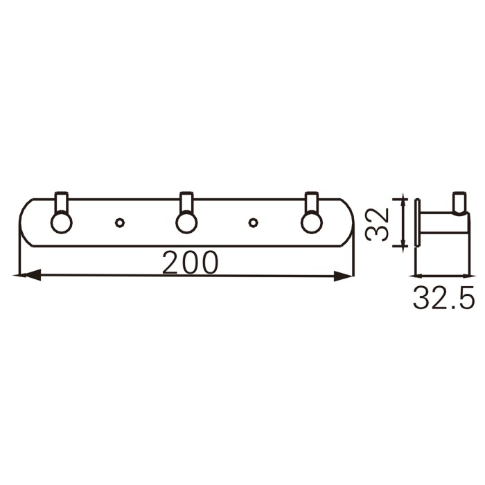 Планка 3 крючка, хром, Azario Nessy - AZ-1513