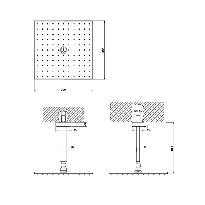 Верхний душ для потолочного крепления 300x300мм, Gessi Rettangolo, black xl арт. 15186#299