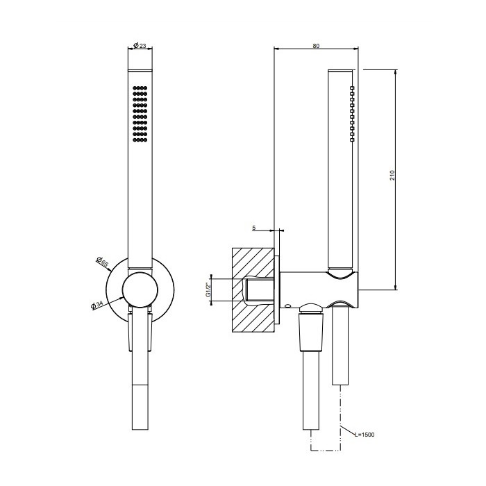 Душевой комплект с держателем, подводом воды, ручным душем и шлангом 150см., Gessi Anello, black metal brushed pvd арт. 63329#707