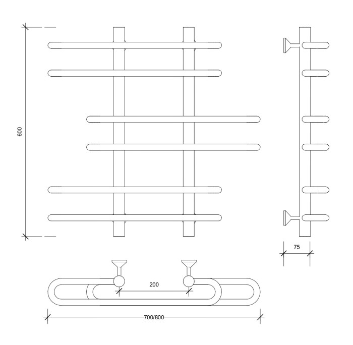 Полотенцесушитель водяной 60x20x80 Венеция 6 (хром) Secado арт. 4603777446642
