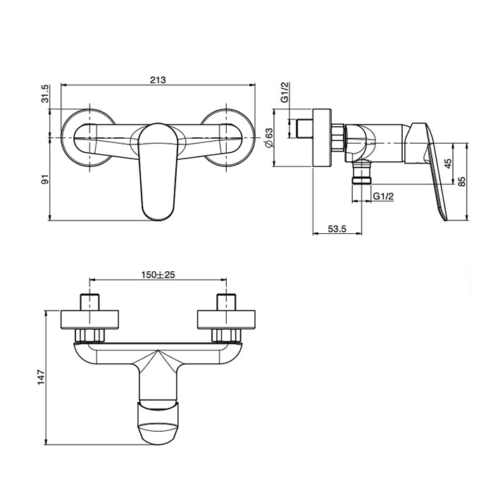 Fima Carlo Frattini Смеситель для душа, настенный, без душевого комплекта, Spot, F3005/1NS цвет: черный