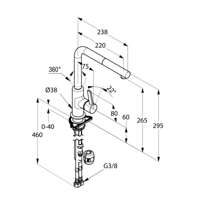 Однорычажный кухонный смеситель dn15, с выдвижным изливом, l-ine s Kludi, хром, черный матовый - 408518775