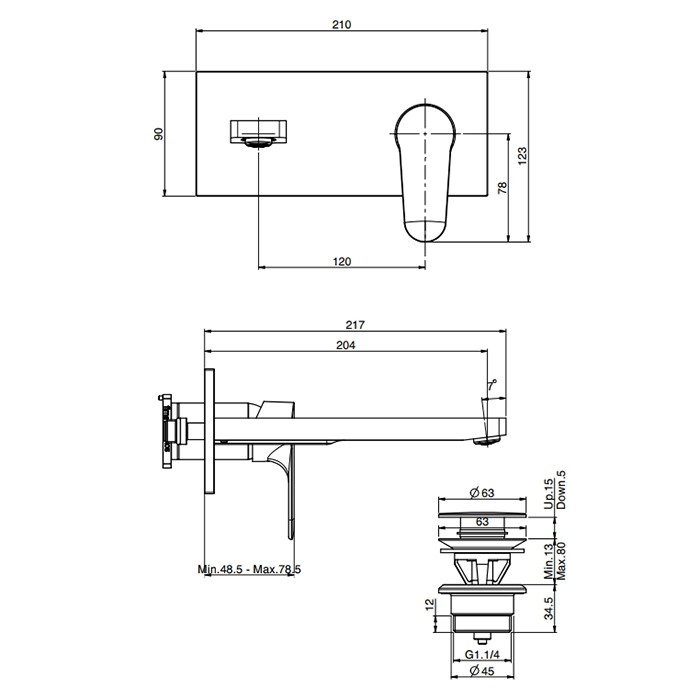 Fima Carlo Frattini Смеситель для раковины, встраиваемый, излив: 20.4см., Serie 22, F3830WLX5NS цвет: черный