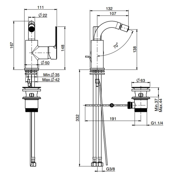 Fima Carlo Frattini Смеситель для биде, на 1 отв., Mast, F3152OR.2 цвет: золото