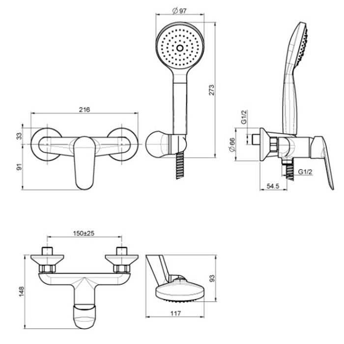 Fima Carlo Frattini Смеситель для душа внешнего монтажа с душевым комплектом, Spot, F3005CR цвет: хром