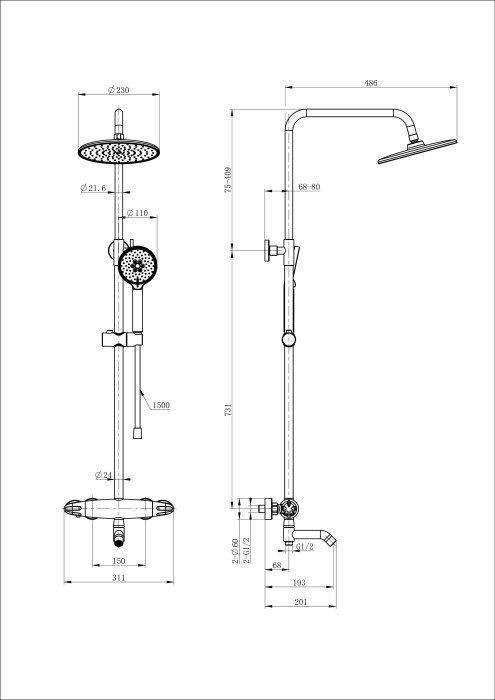 Душевая система с термостатом, Wonzon & Woghand Capsule, WW-B3031-A1-BG цвет: золото
